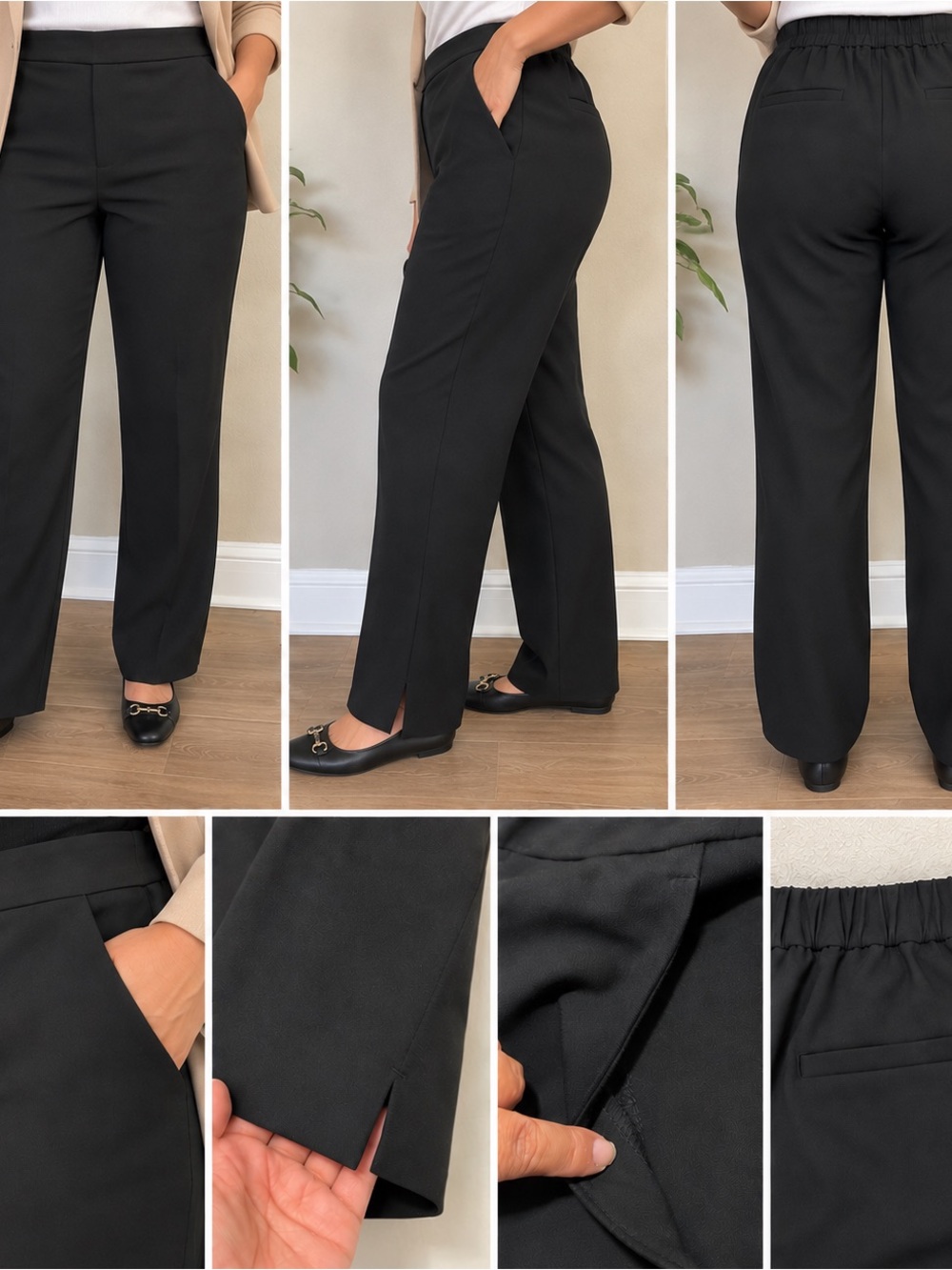 Banana Republic Black Wide-Leg Trousers with Side Slit